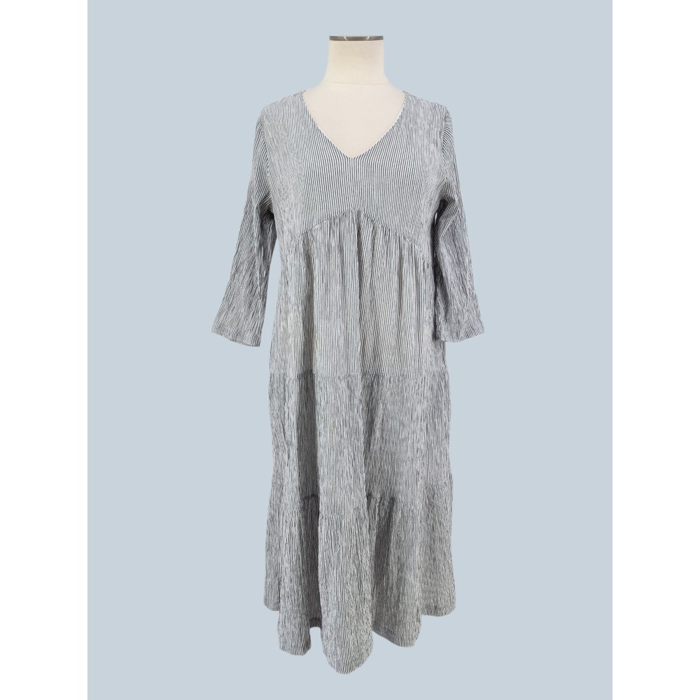 Neuflora Stripe Cotton Gauze Dress Cottage Prairie Pockets Tiered Size Medium